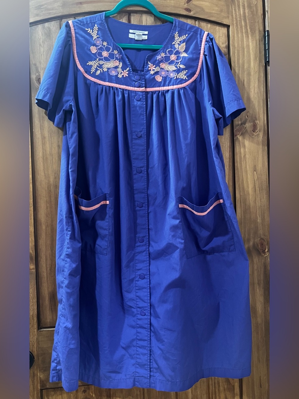 Go Softly Patio Royal Blue Embroidered House Dress